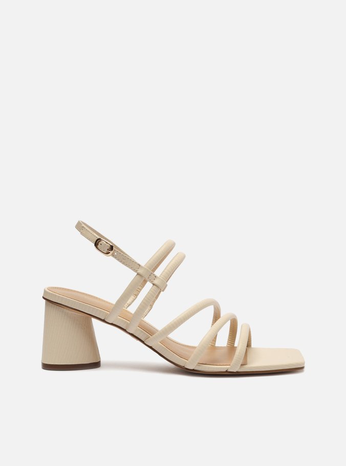Sandália Off-White Couro Salto Bloco Redondo