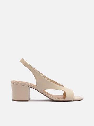 Sandália Off-White Couro Salto Médio Slingback