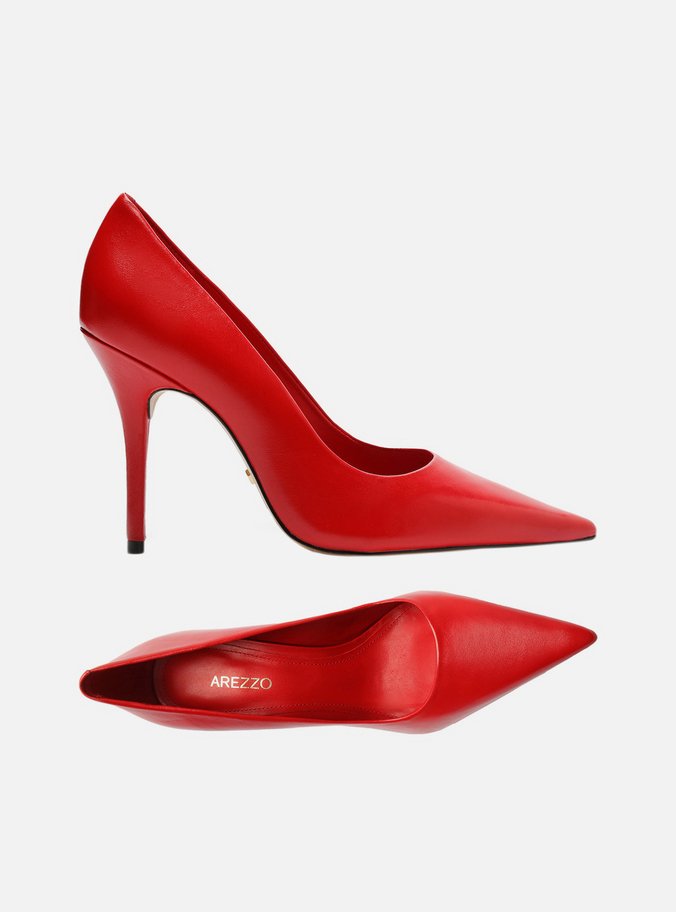 Scarpin Vermelho Couro Salto Alto Bico Fino