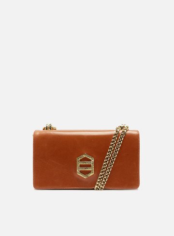 Arezzo — Bolsa Tiracolo Laranja Couro Média Metal Dourado