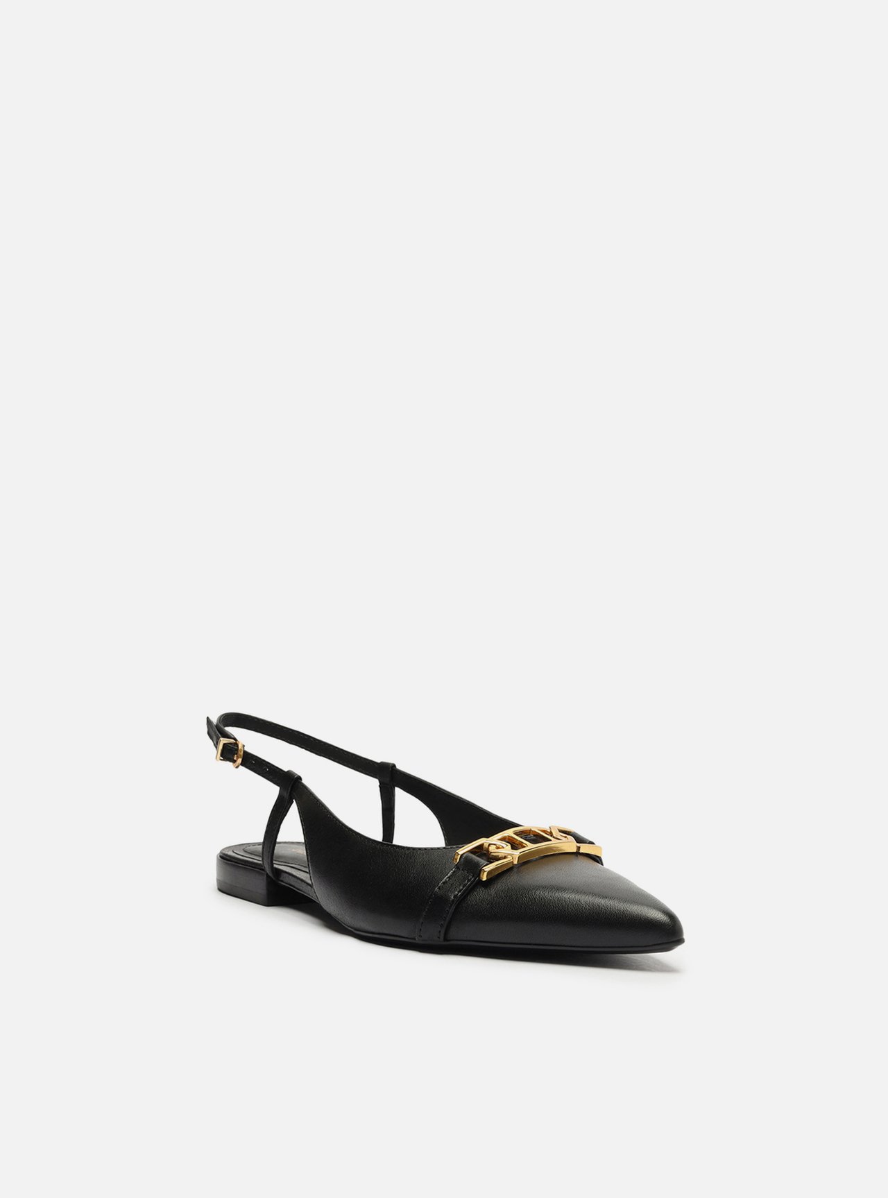 Sapatilha Preta Couro Bico Fino Slingback Metal — foto 2