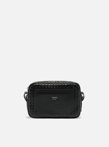 Bolsa Tiracolo Preta Tressê Pequena Bolso Frontal