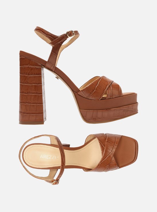 Sandália Marrom Croco Meia Pata Tiras