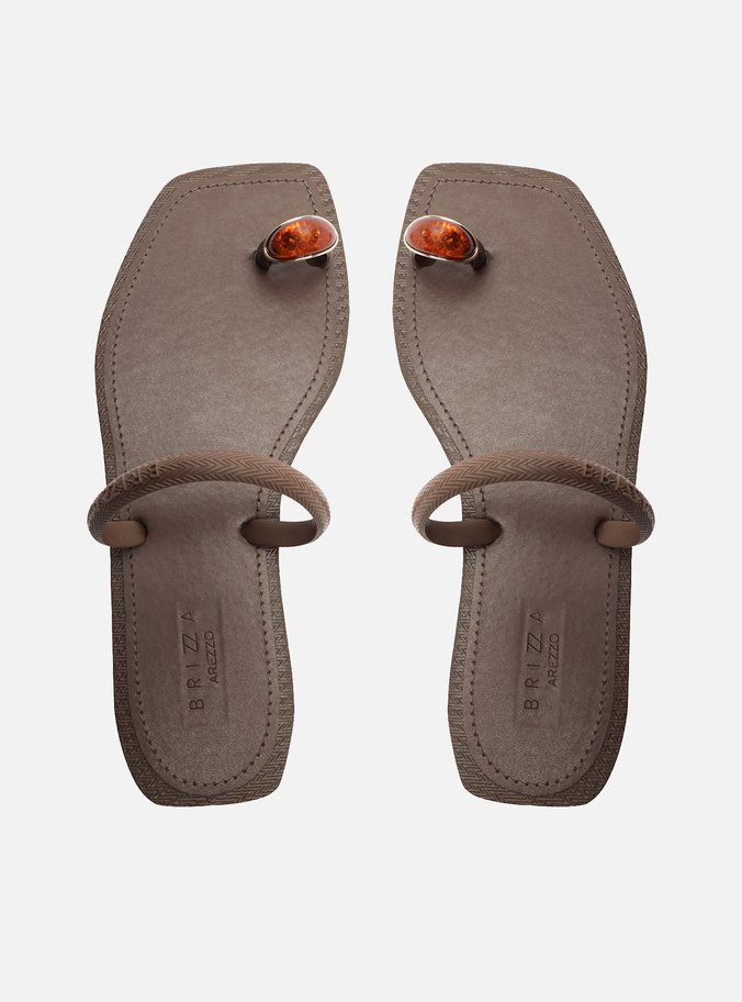 Rasteira Marrom Flat Square Metal Brizza