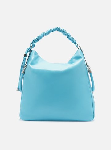Bolsa Hobo Azul Couro Grande Alça Torcidos