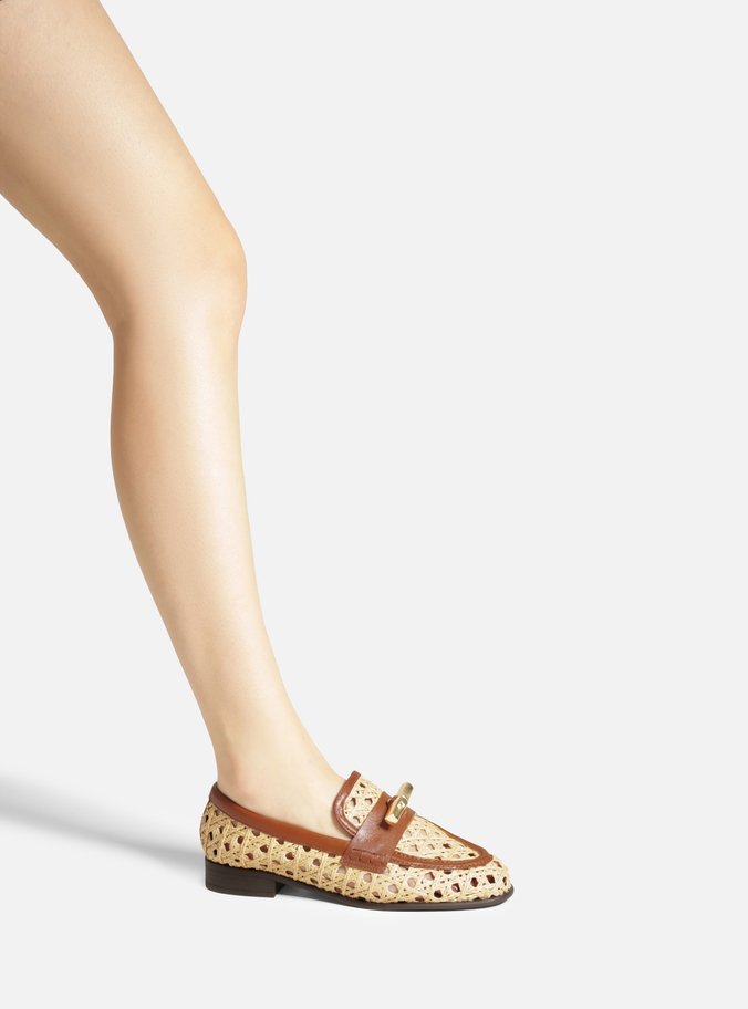 Mocassim Marrom Couro Palha Sextavada Metal
