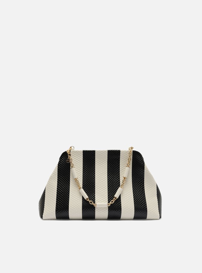 Bolsa Clutch Listras Couro Média Snake Corrente