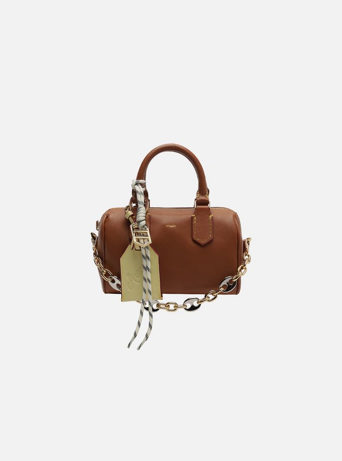 Bolsa Bowling Marrom Couro Pequena Corrente