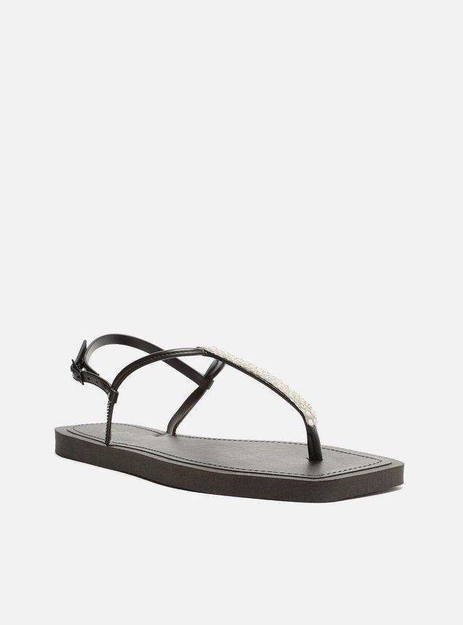 Sandália Rasteira Preta Slim Strass Square Brizza