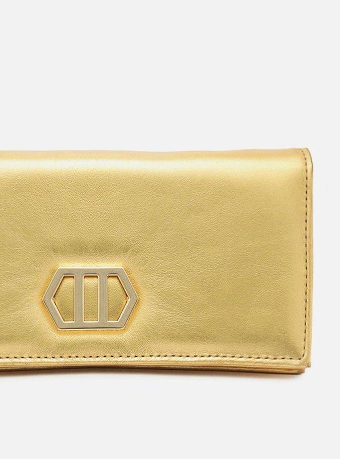 Clutch Dourada Couro Metal Geométrico