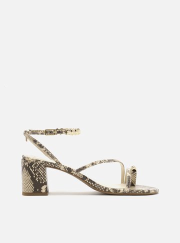 Arezzo — Sandália Snake Salto Médio Bloco Metais Dedeira