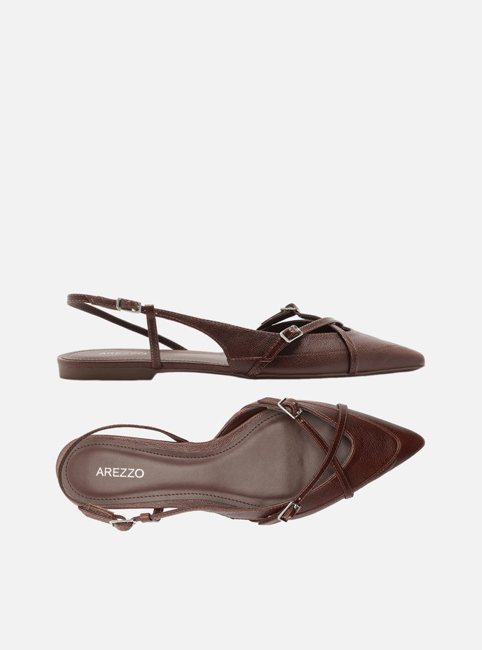 Sapatilha Marrom Couro Slingback New Amélia