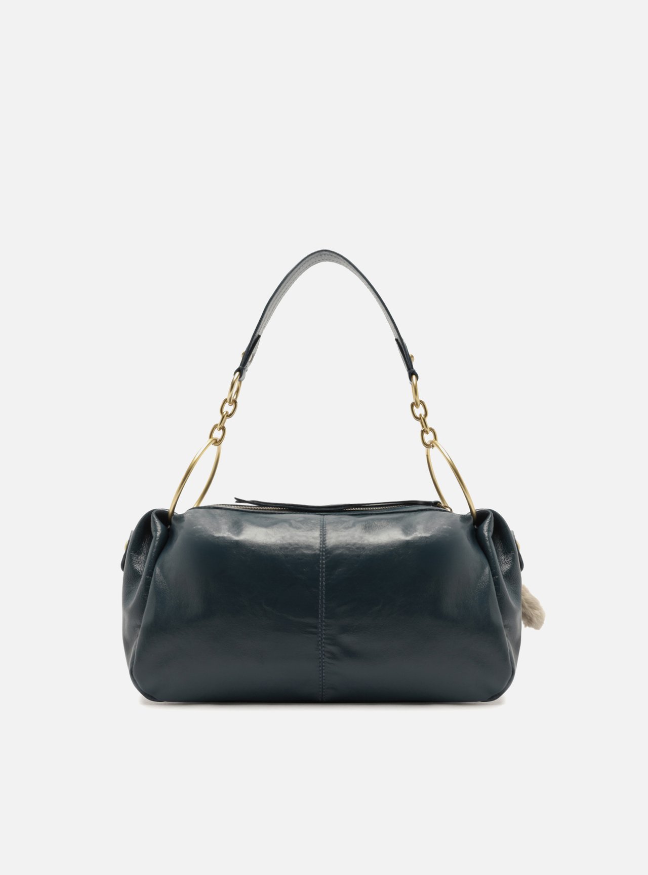 Bolsa Shoulder Azul Couro Média Metais — foto 3