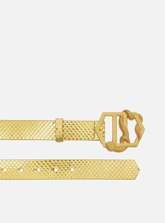 Cinto Dourado Couro Snake Médio Fivela