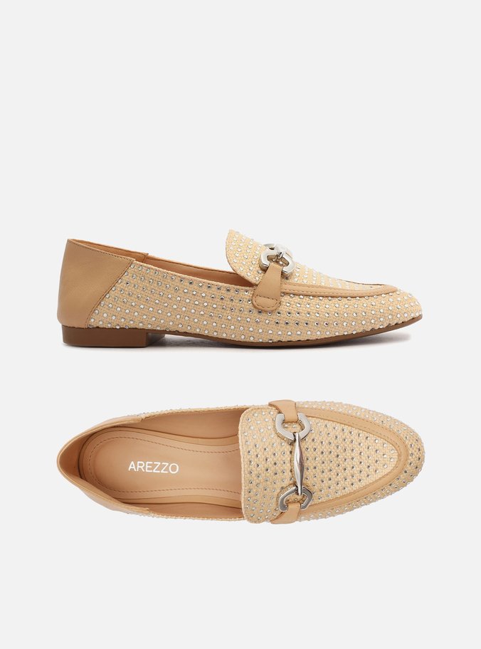 Mocassim Nude Tecido Strass Bridão