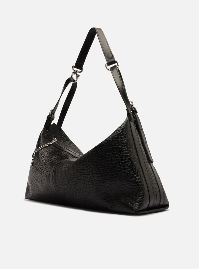 Bolsa Hobo Preta Couro Grande Fivelas