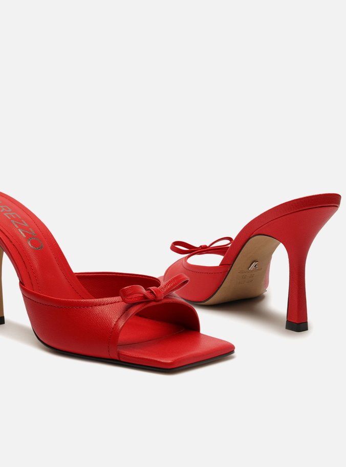 Mule Vermelho Laço Salto Médio