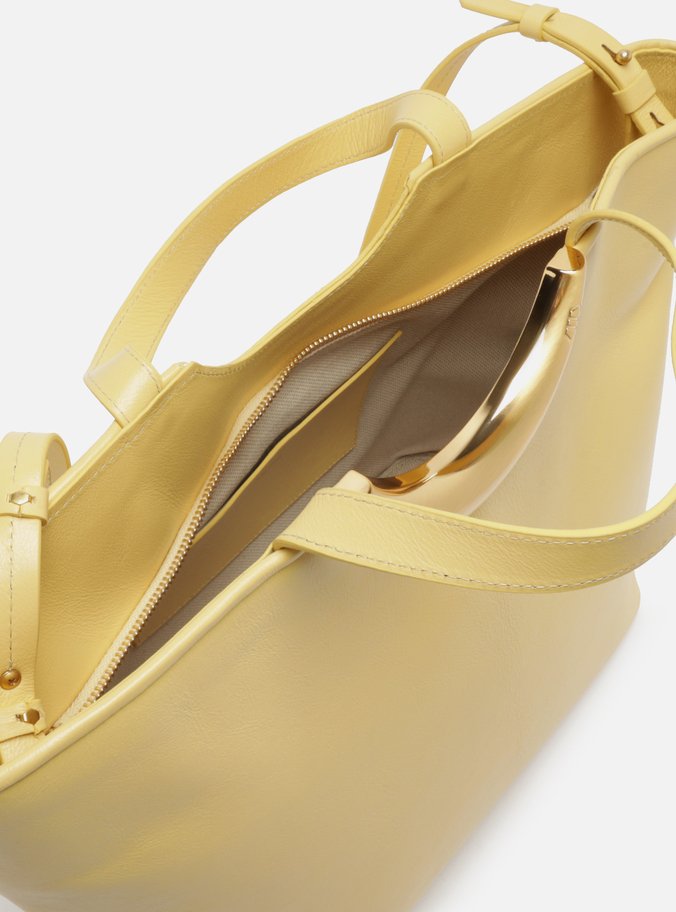 Bolsa Shopping Amarela Couro Grande Metal Bold