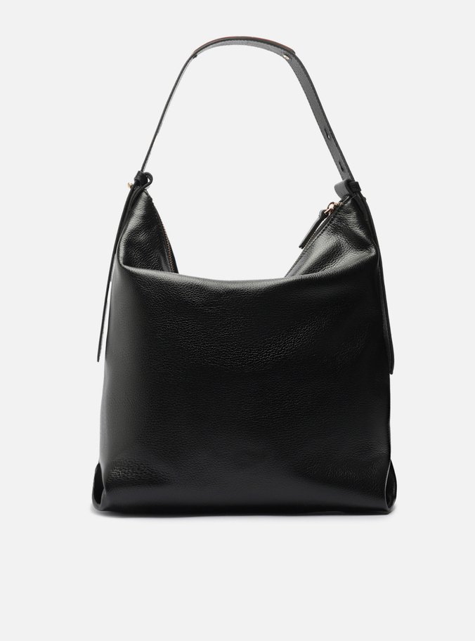Bolsa Hobo Preta Couro Grande Detalhe Tiras
