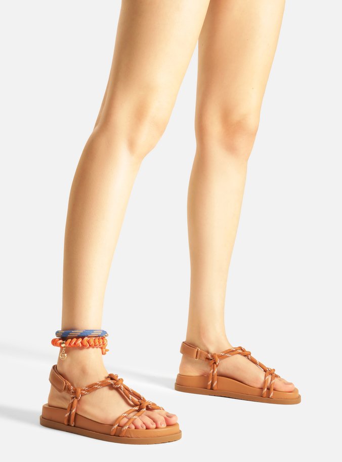 Sandália Papete Marrom Couro Custom Anklet