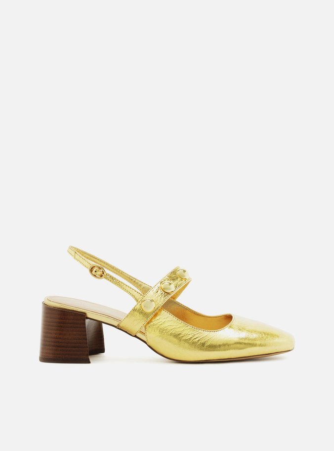 Scarpin Dourado Salto Bloco