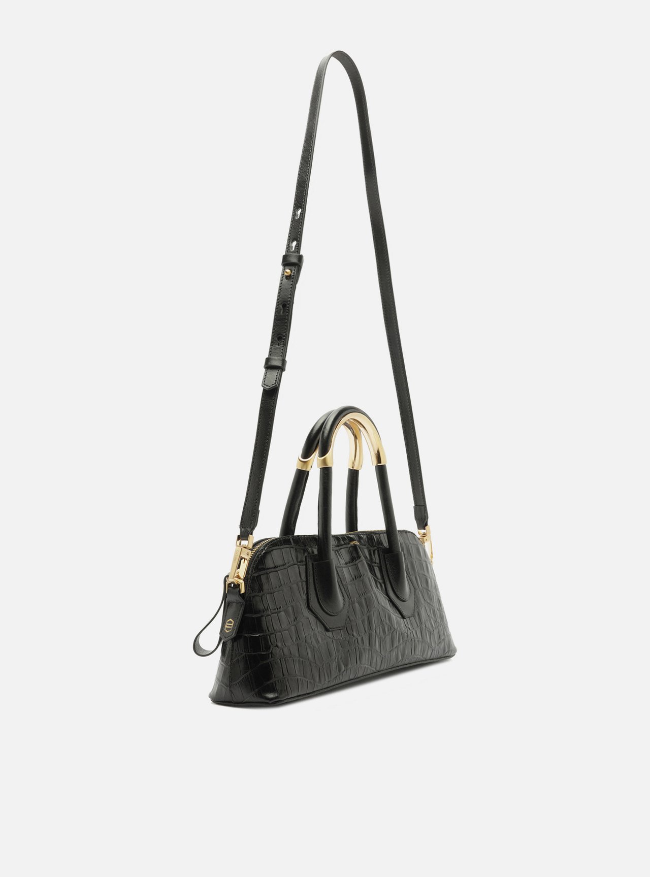 Bolsa Tote Preta Couro Média Croco — foto 5