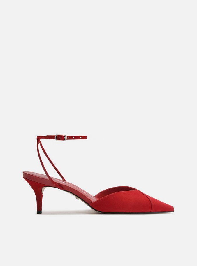 Scarpin Vermelho Nobuck Salto Kitten Aberto