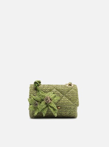 Bolsa Tiracolo Verde Ráfia Mizz Pequena Flor