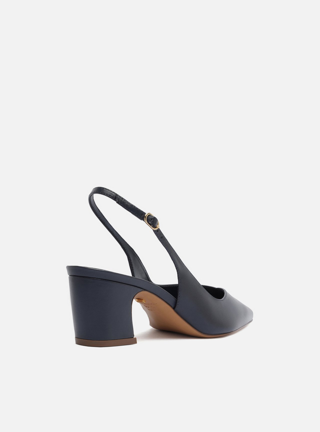 Scarpin Azul Couro Salto Médio Bloco Slingback — foto 3