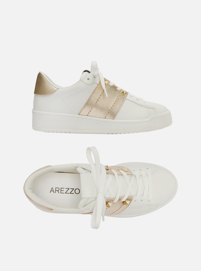 Tênis Branco Couro Detalhe Lateral Dourado