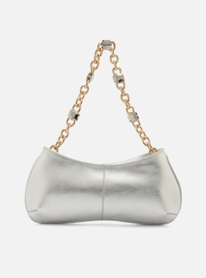 Bolsa Baguete Prata Couro Média Corrente