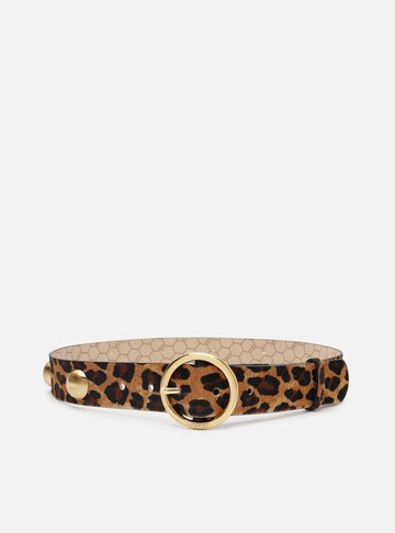 Cinto Animal Print Onça Fivela Redonda Metais