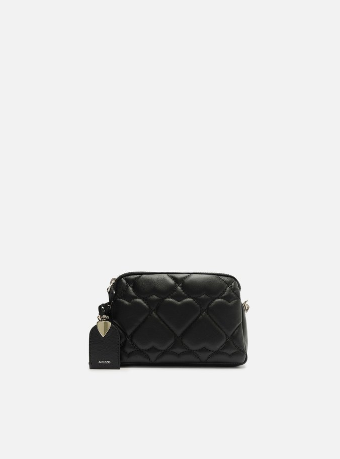 Bolsa Tiracolo Preta Couro Heart Pequena