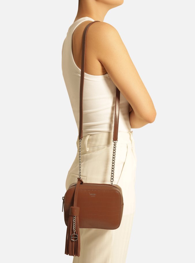 Bolsa Tiracolo Marrom Croco Pequena Barbicacho