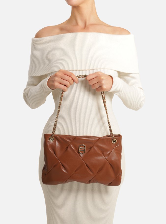 Bolsa Tiracolo Marrom Couro Média Frisos