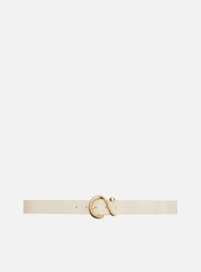 Cinto Branca Couro Fivela Dourado