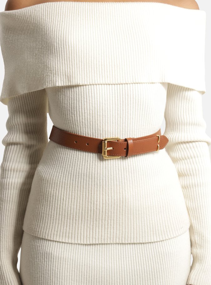 Cinto Marrom Couro Médio Detalhe Metal