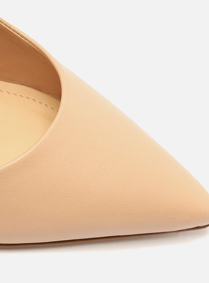 Scarpin Bege Couro Salto Alto Fino Bico Fino