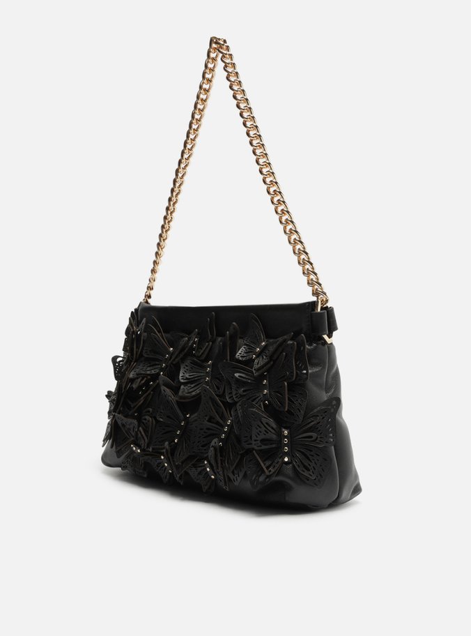 Clutch Preta Couro Pequena Borboletas