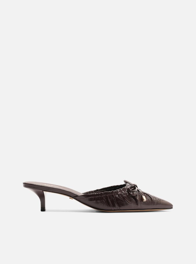 Mule Marrom Couro Franzido Laço