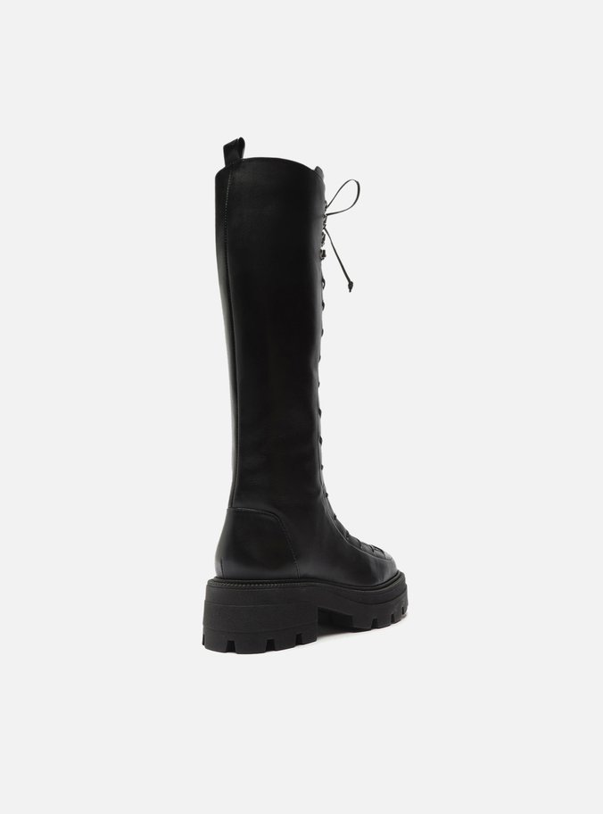 Coturno Preto Couro Cano Longo Tratorado Harper