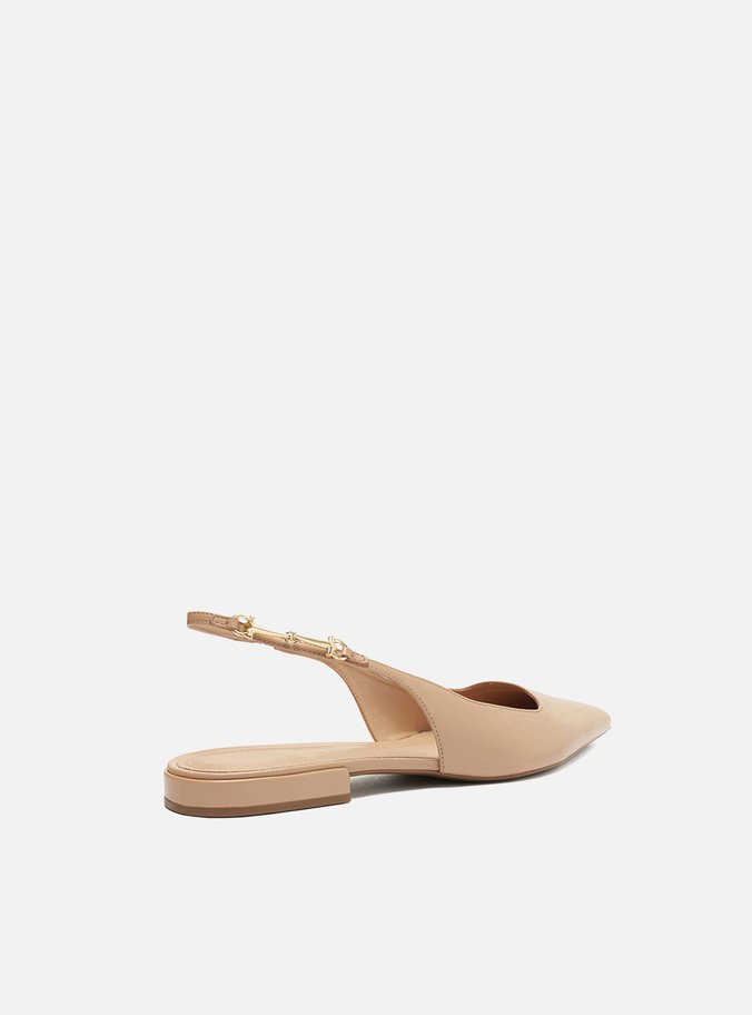 Sapatilha Bege Couro Slingback Detalhe Metal