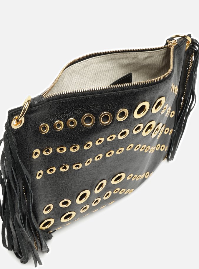 Bolsa Tiracolo Preta Couro Grande Franjas