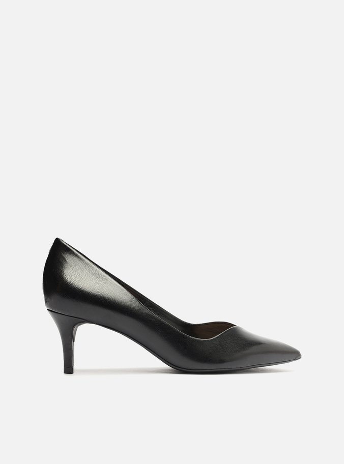Scarpin Preto Couro Salto Baixo Fino