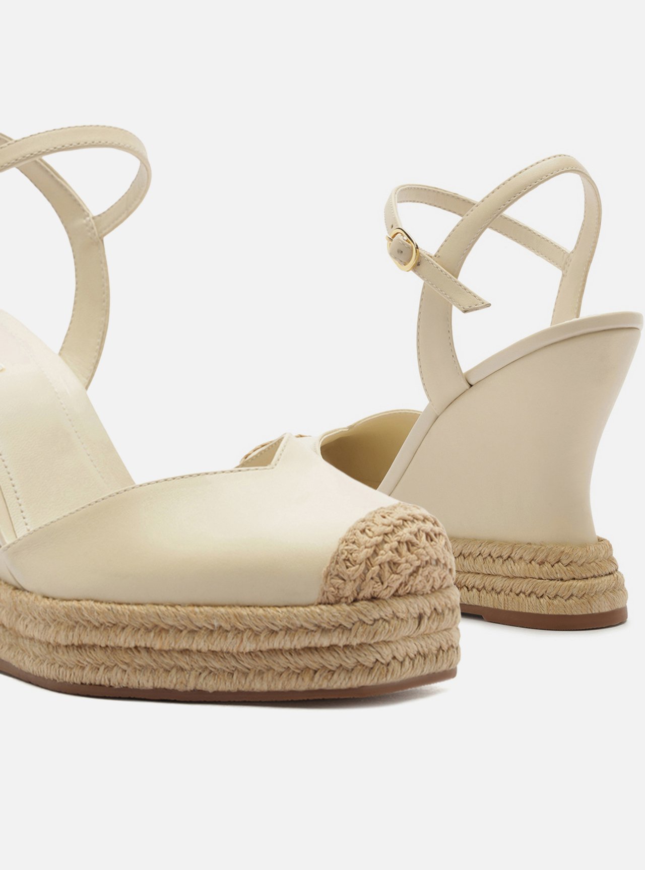 Sandália Anabela Espadrille Off White Plataforma Fivela Tressê Slingback — foto 4
