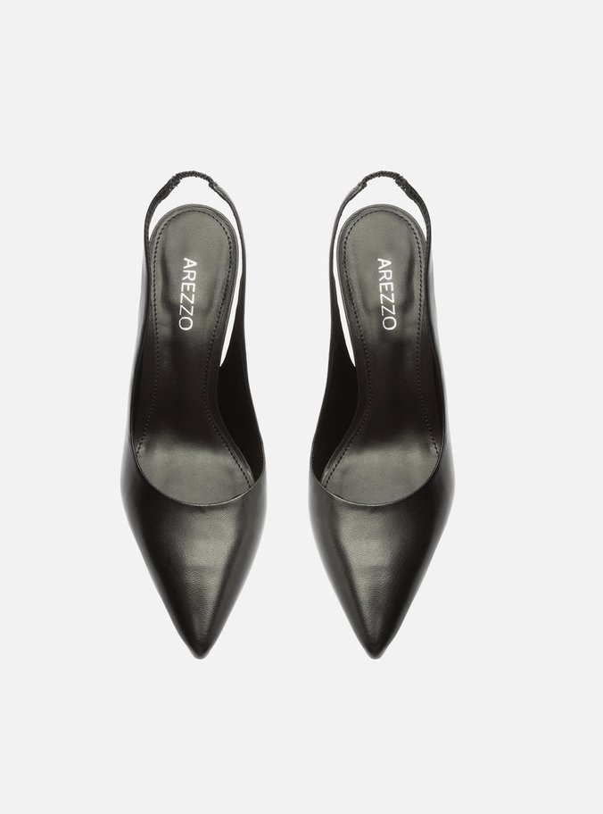 Scarpin Preto Couro Salto Taça Slingback