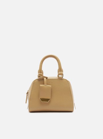 Bolsa Bowling Bege Couro Textura Pequena