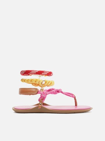 Sandália Rasteira Rosa Couro Custom Anklet