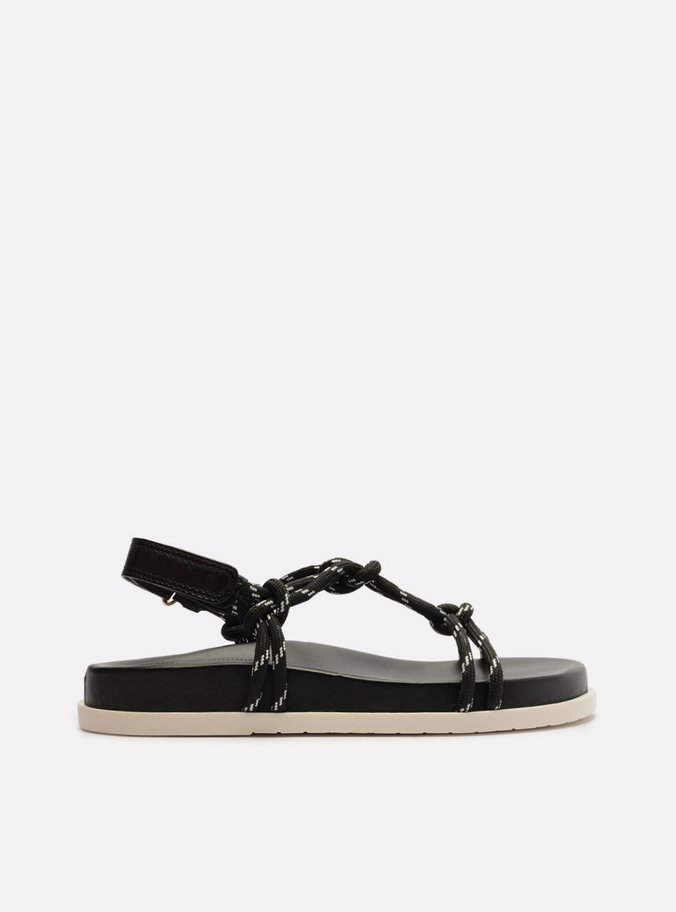Sandália Papete Preta Couro Custom Anklet