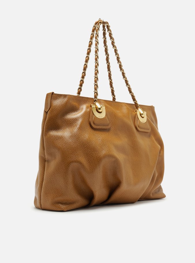 Bolsa Shopping Caramelo Couro Grande Franzida